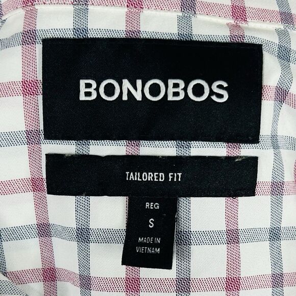 Bonobos Small Tailored Fit Casual Shirt Red White Blue Plaid Nylon Blend - Picture 3 of 5